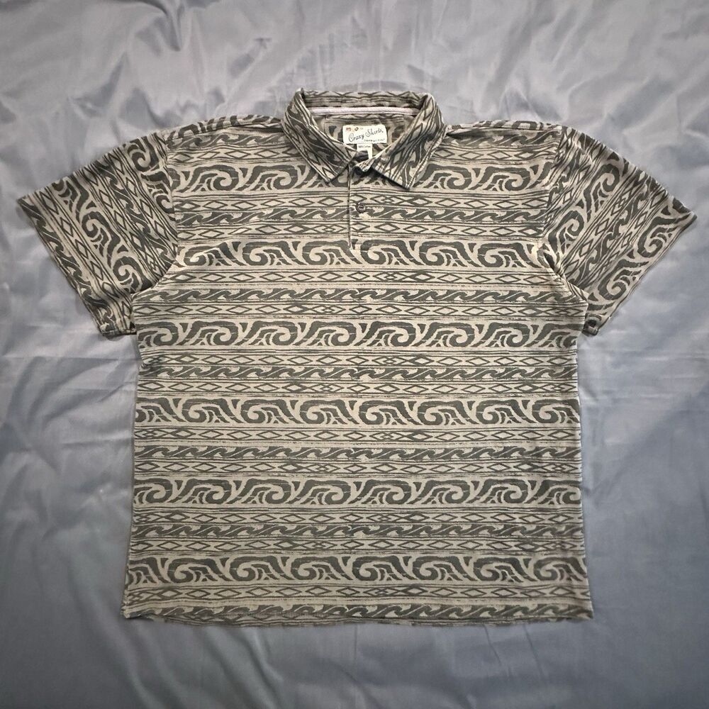 Vintage Crazy Shirts Island Movement Hawaiian Polo Mens XL Geometric Tribal Y2K
